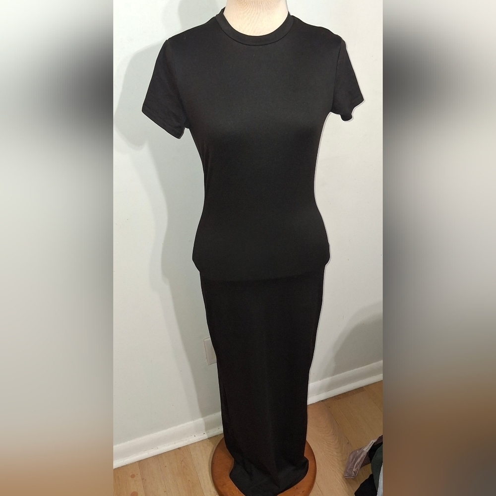 SHEIN Black Short Sleeve Maxi Dress- W  Sz Small